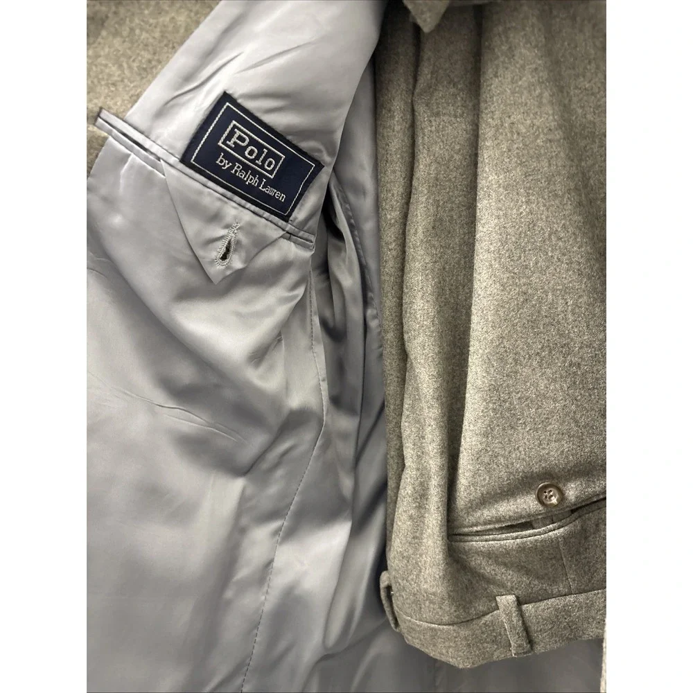 VTG Polo Ralph Lauren 2pc Wool Suit 43 Long Gray Ticket Pocket USA Cuffed 34x32